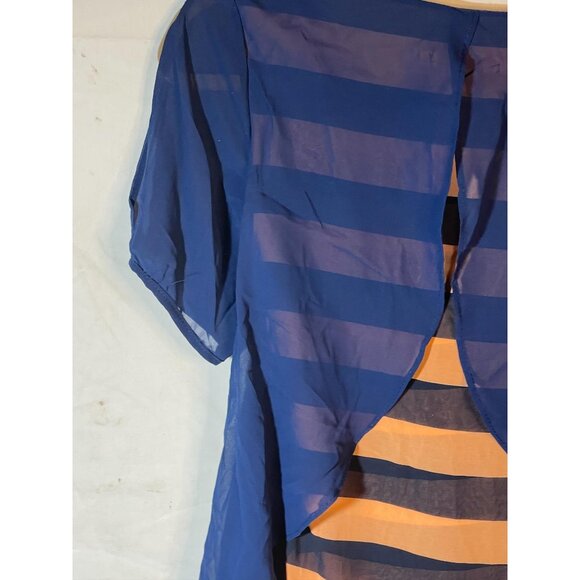 layered short sleeve shirt sheer striped blue orange medium length 32" READ - Picture 10 of 10